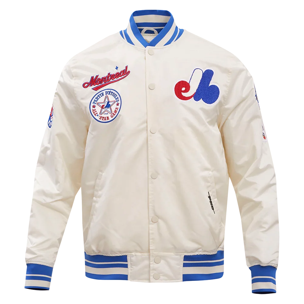 Montreal Expos MLB Pro Standard Men Off-White Cooperstown Rib Satin Jacket product image 3, provided for visual reference