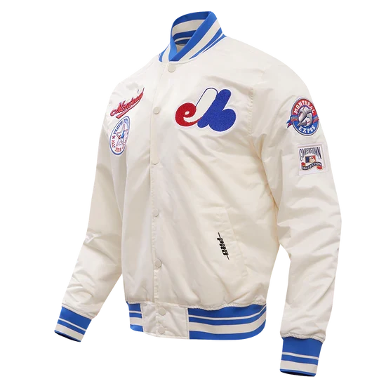Montreal Expos MLB Pro Standard Men Off-White Cooperstown Rib Satin Jacket product image 1, provided for visual reference