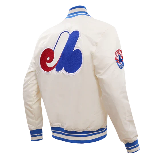 Montreal Expos MLB Pro Standard Men Off-White Cooperstown Rib Satin Jacket product image 2, provided for visual reference