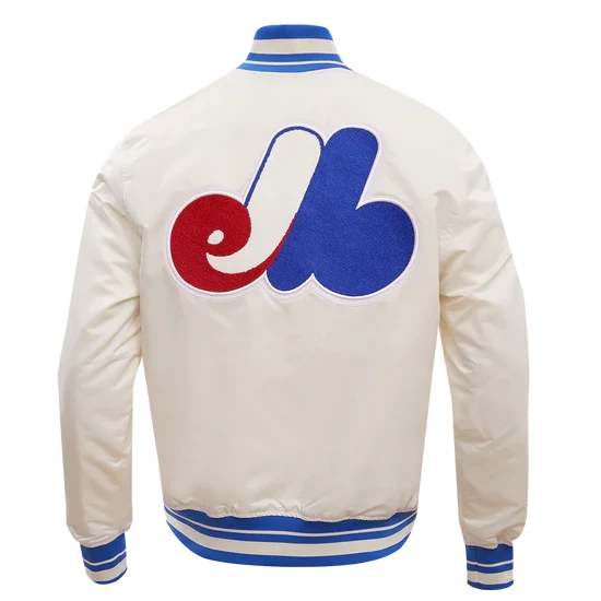 Montreal Expos MLB Pro Standard Men Off-White Cooperstown Rib Satin Jacket product image 4, provided for visual reference