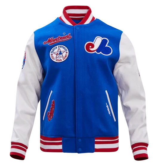 Montreal Expos MLB Pro Standard Men Royal Blue/White Cooperstown Rib Wool Varsity Jacket product image 3, provided for