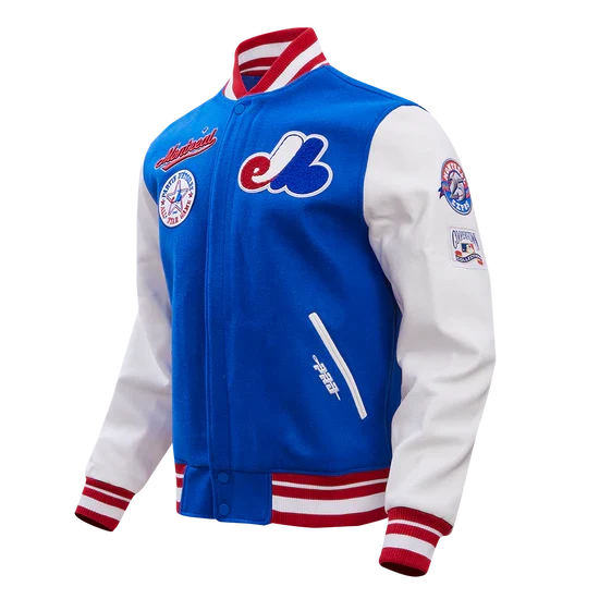 Montreal Expos MLB Pro Standard Men Royal Blue/White Cooperstown Rib Wool Varsity Jacket product image 1, provided for
