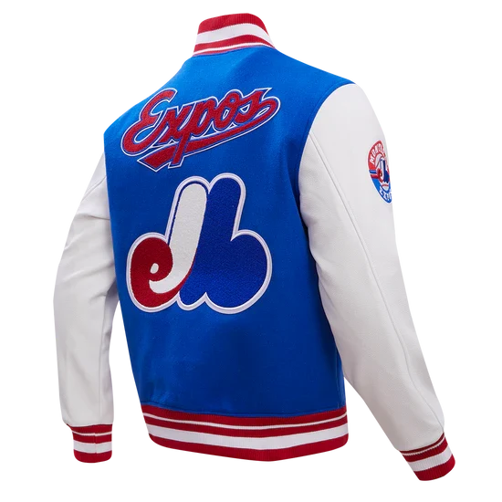Montreal Expos MLB Pro Standard Men Royal Blue/White Cooperstown Rib Wool Varsity Jacket product image 2, provided for