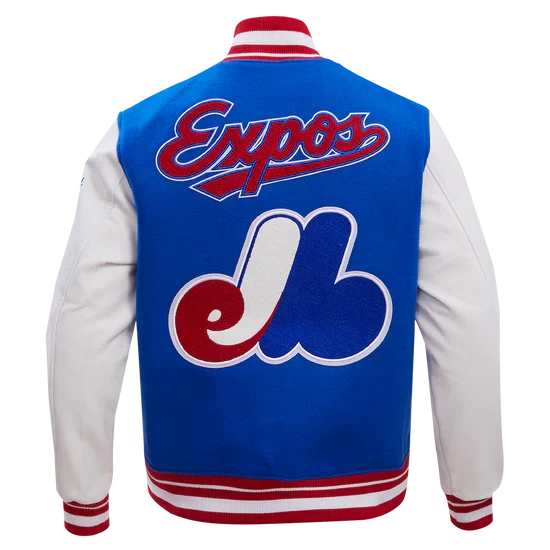 Montreal Expos MLB Pro Standard Men Royal Blue/White Cooperstown Rib Wool Varsity Jacket product image 4, provided for