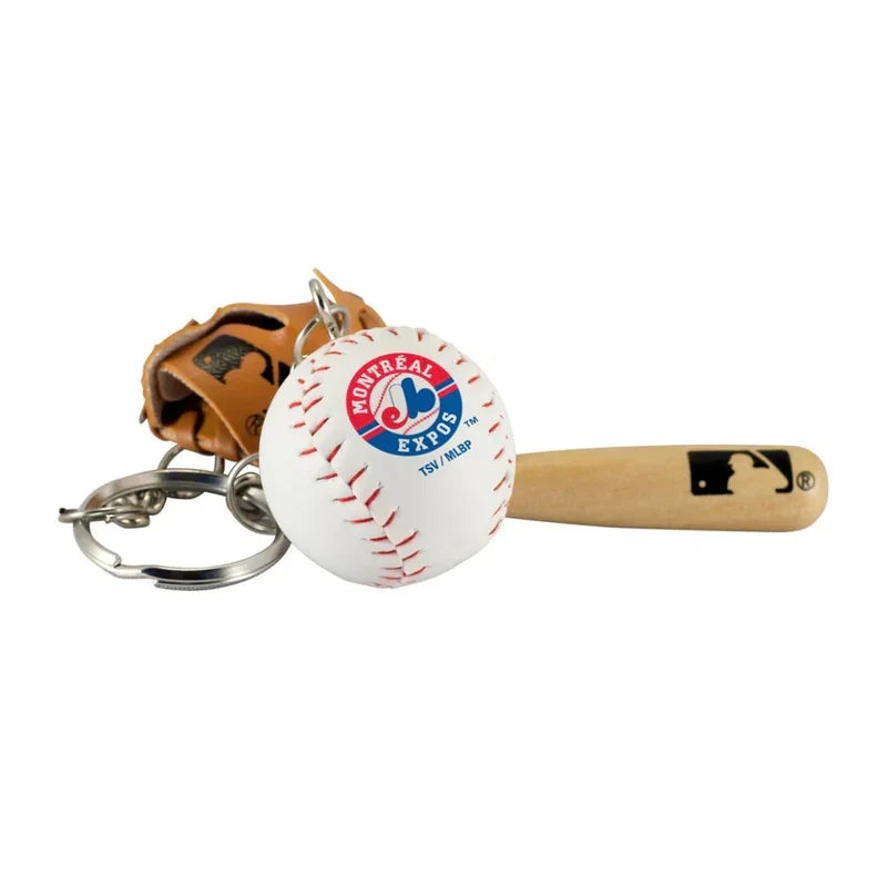 Montreal Expos MLB TSV Bat, Ball & Glove Keychain product image 1, provided for visual reference and product detail review