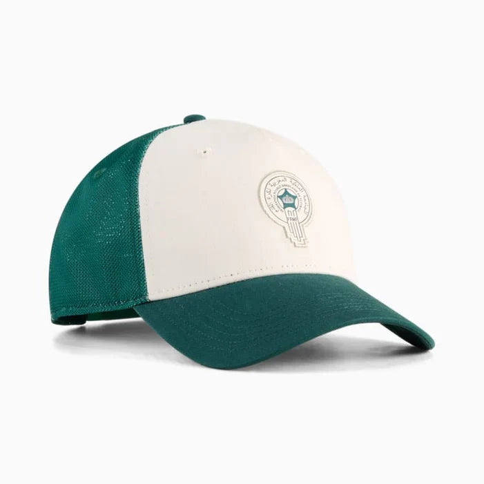Morocco National Team FIFA Puma Men Off-White/Green Trucker Snapback Hat product image 1, provided for visual reference and