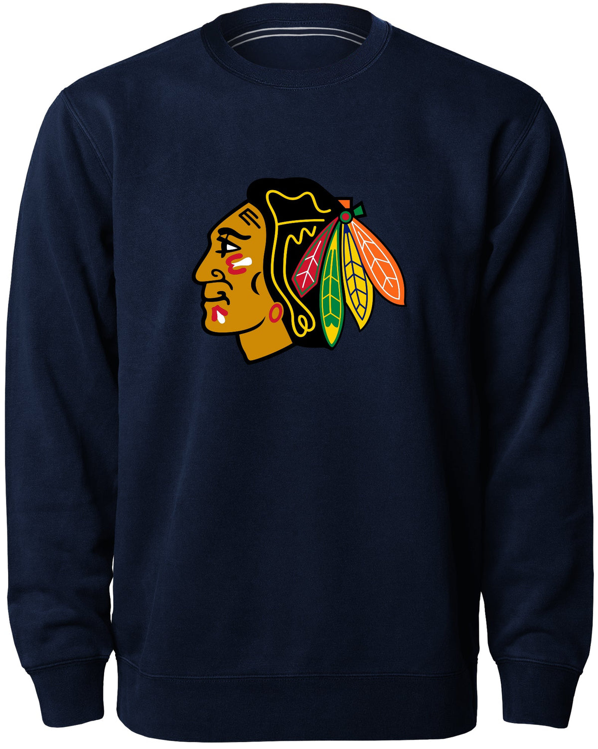 Chicago Blackhawks NHL Bulletin Men Navy Twill Logo Express Crew Sweater product image 1, provided for visual reference and