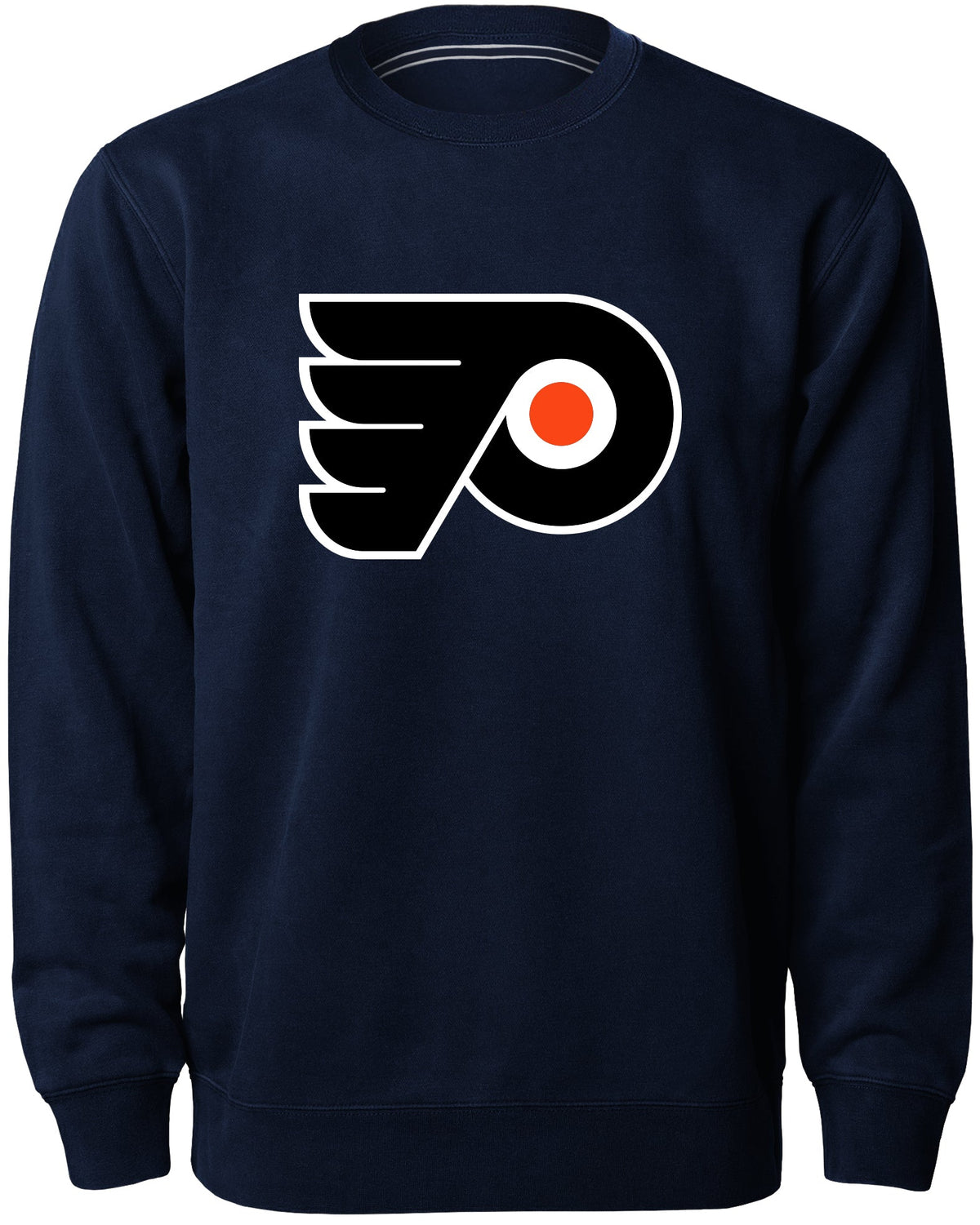Philadelphia Flyers NHL Bulletin Men Navy Twill Logo Express Crew Sweater product image 1, provided for visual reference and