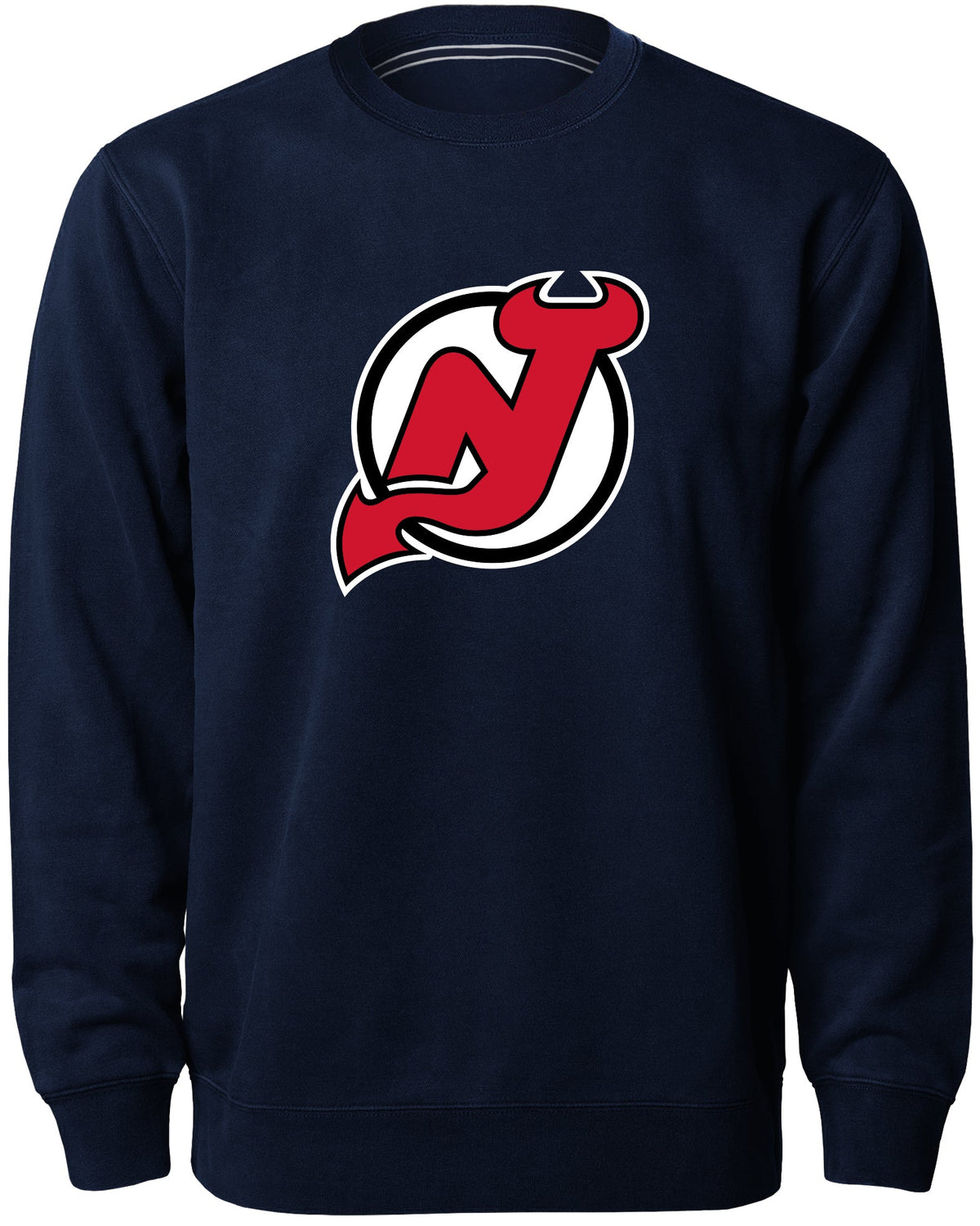 New Jersey Devils NHL Bulletin Men Navy Twill Logo Express Crew Sweater product image 1, provided for visual reference and