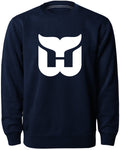 Hartford Whalers NHL Bulletin Men Navy Twill Logo Express Crew Sweater product image 1, provided for visual reference and