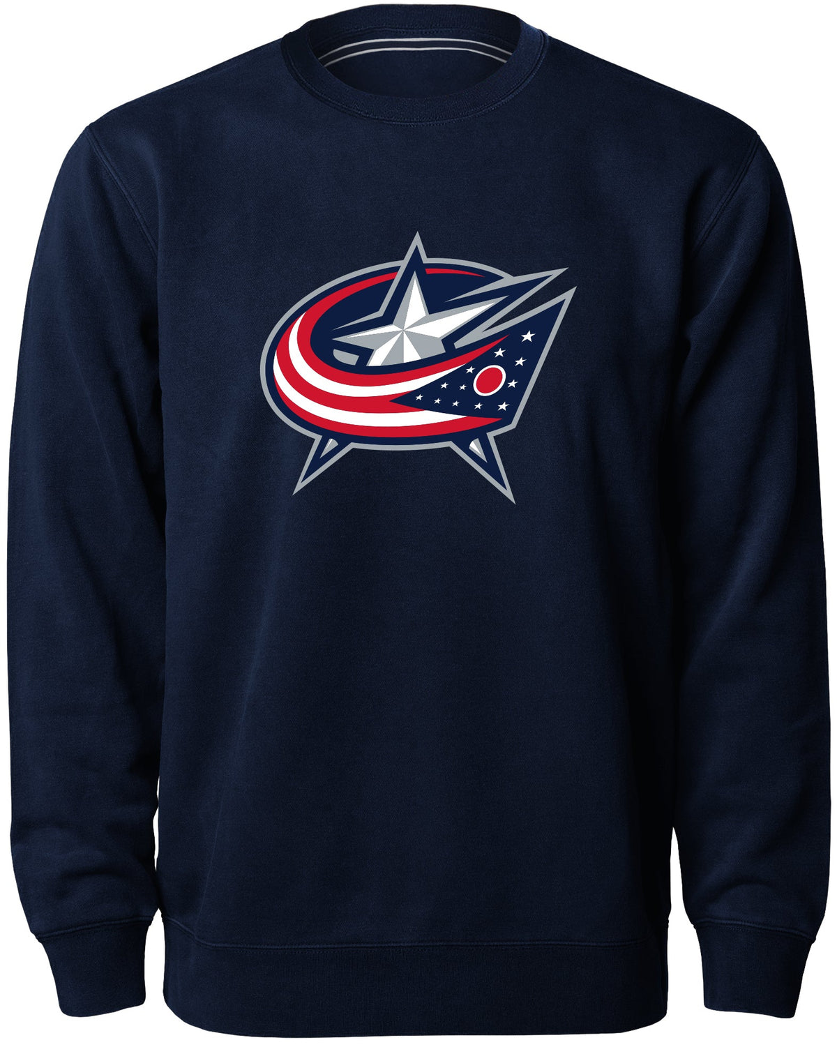 Columbus Blue Jackets NHL Bulletin Men Navy Twill Logo Express Crew Sweater product image 1, provided for visual reference