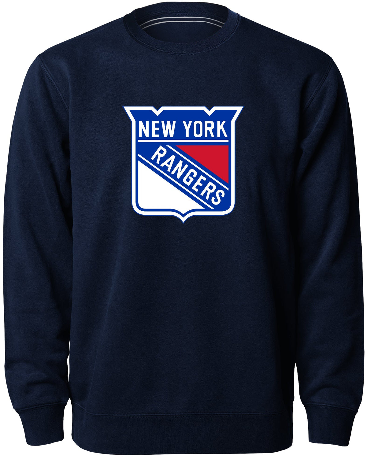 New York Rangers NHL Bulletin Men Navy Twill Logo Express Crew Sweater product image 1, provided for visual reference and