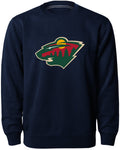 Minnesota Wild NHL Bulletin Men Navy Twill Logo Express Crew Sweater product image 1, provided for visual reference and