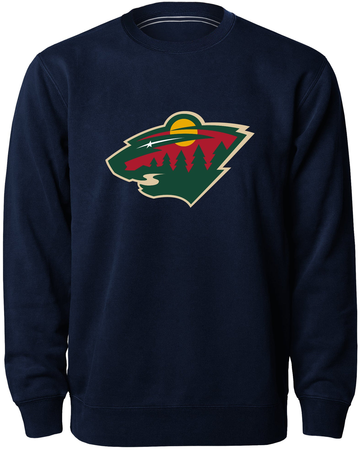 Minnesota Wild NHL Bulletin Men Navy Twill Logo Express Crew Sweater product image 1, provided for visual reference and
