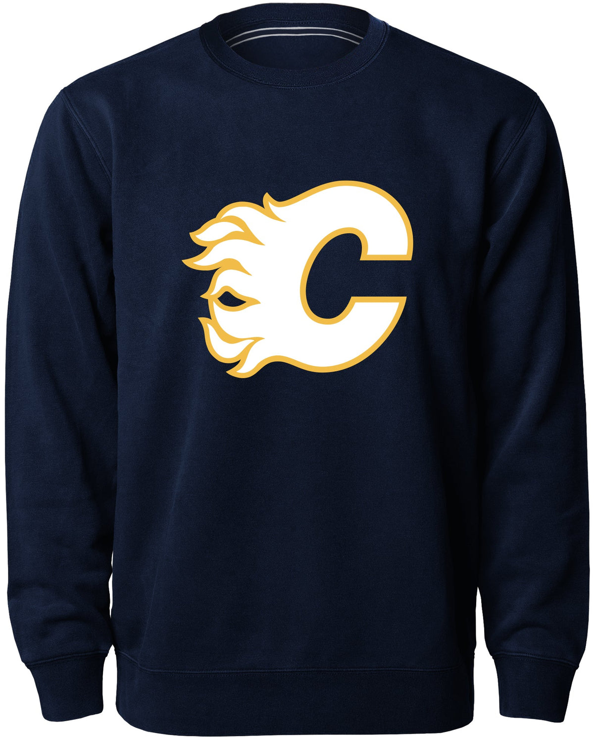 Calgary Flames NHL Bulletin Men Navy Twill Logo Express Crew Sweater product image 1, provided for visual reference and