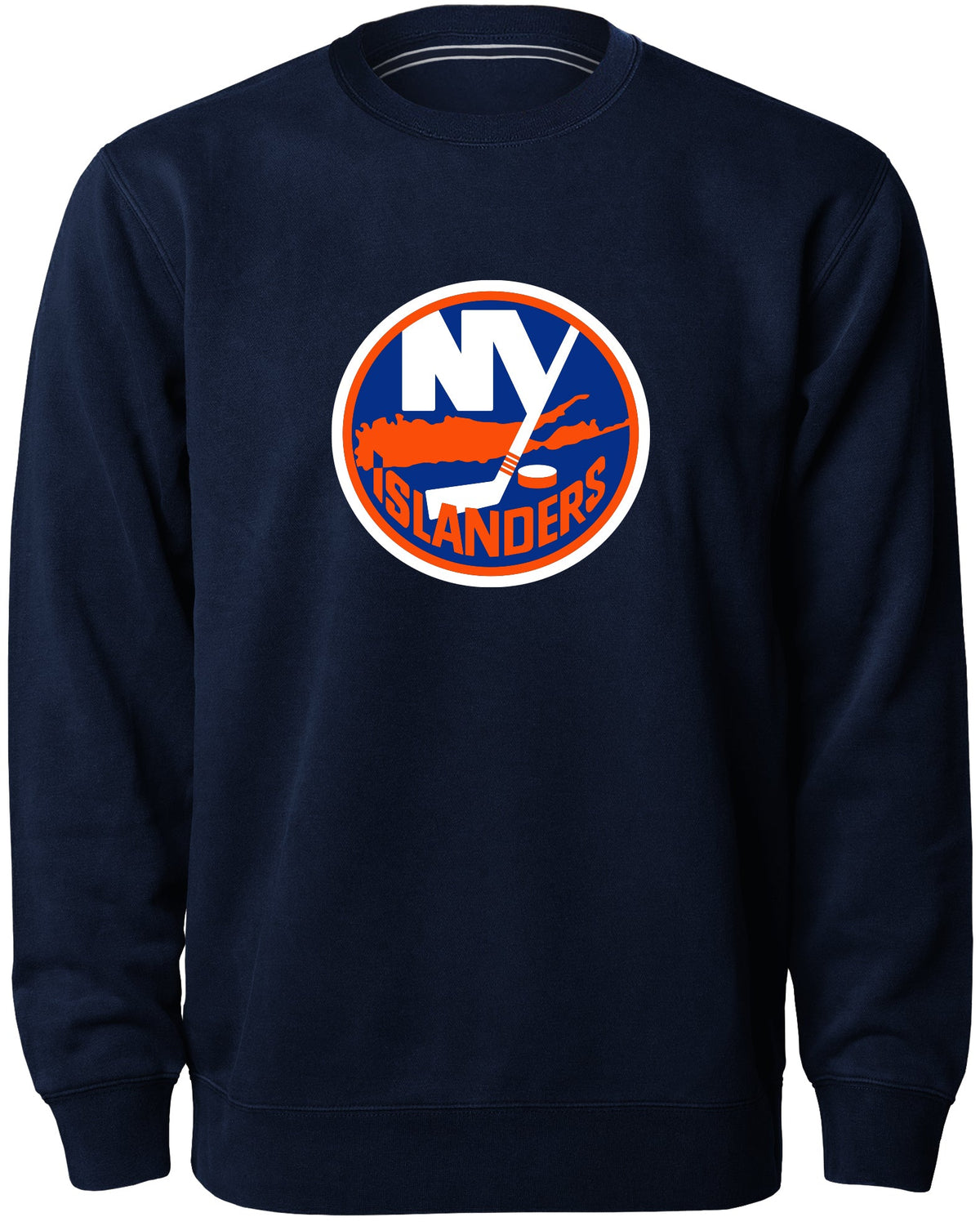 New York Islanders NHL Bulletin Men Navy Twill Logo Express Crew Sweater product image 1, provided for visual reference and