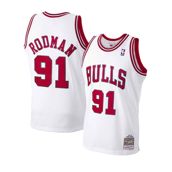 Dennis Rodman Chicago Bulls NBA Mitchell & Ness Men White 1997-98 Hardwood Classics Swingman Jersey product image 1,
