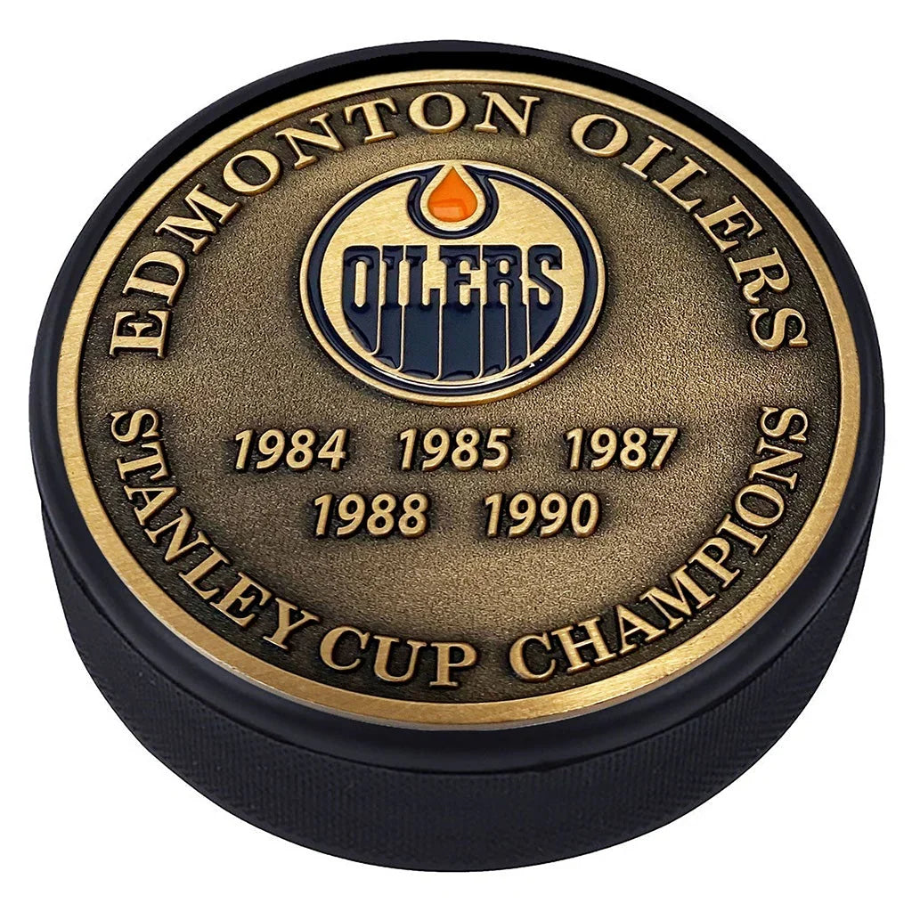 Edmonton Oilers NHL Stanley Cup Years Medallion Hockey Puck product image 2, provided for visual reference and product