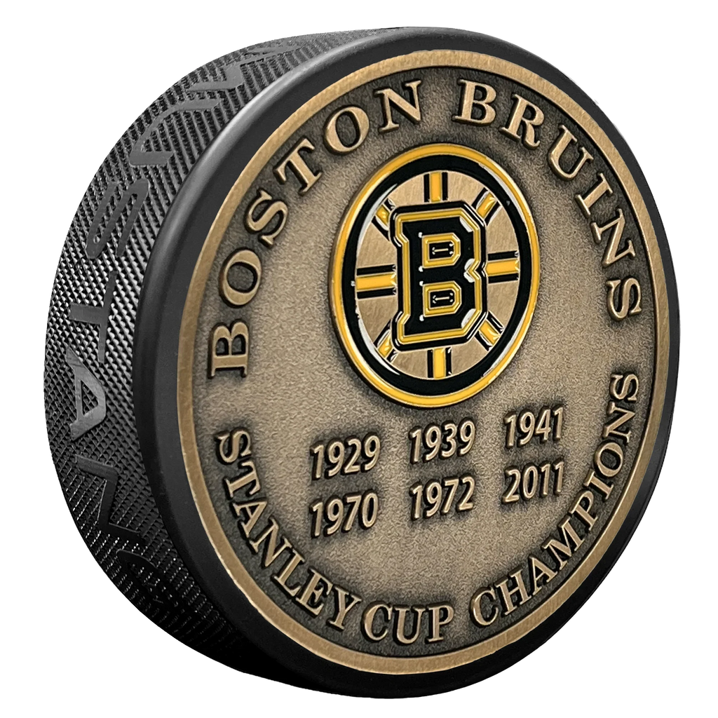 Boston Bruins NHL Stanley Cup Years Medallion Hockey Puck product image 1, provided for visual reference and product detail