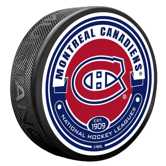 Montreal Canadiens NHL Rink Side Textured Hockey Puck product image 1, provided for visual reference and product detail