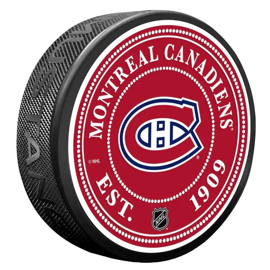 Montreal Canadiens NHL Stud Textured Hockey Puck product image 1, provided for visual reference and product detail review