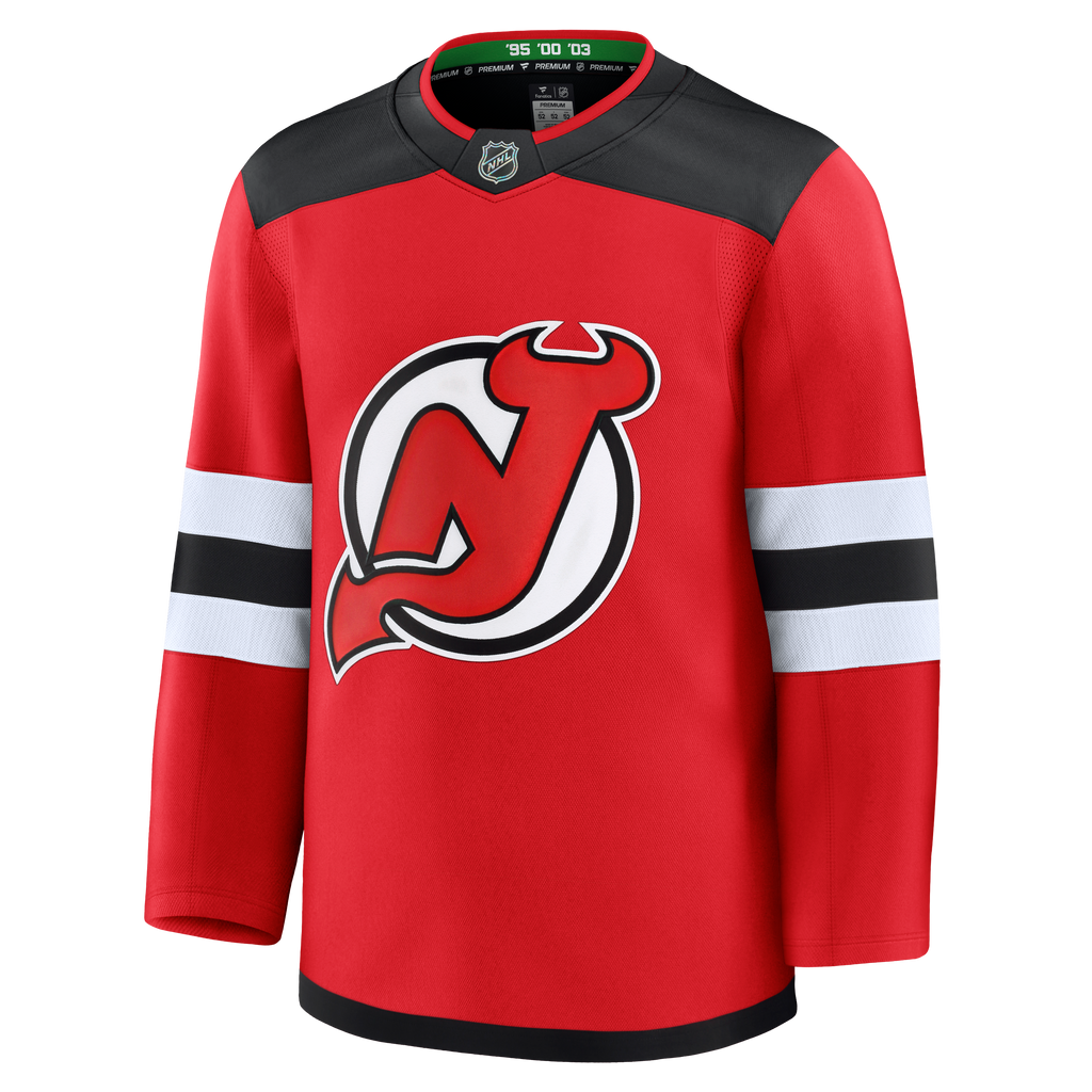 New Jersey Devils NHL Fanatics Branded Men Red Premium Jersey product image 1, provided for visual reference and product