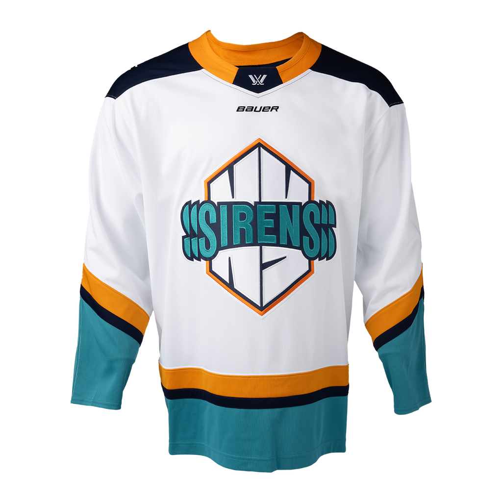 New York Sirens PWHL Bauer Unisex White 2025 Replica Away Jersey product image 1, provided for visual reference and product