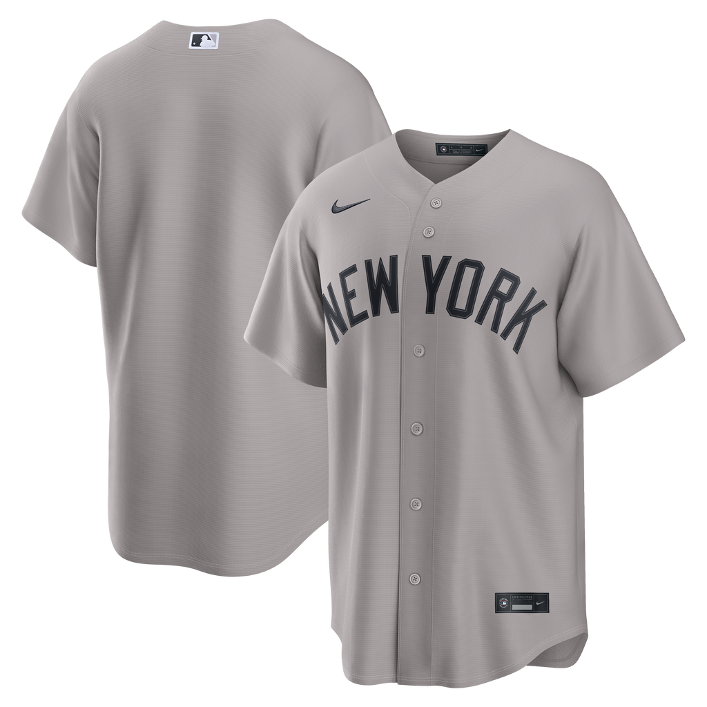 New York Yankees MLB Nike Men Atmosphere Grey Road Replica Jersey product image 3, provided for visual reference and product