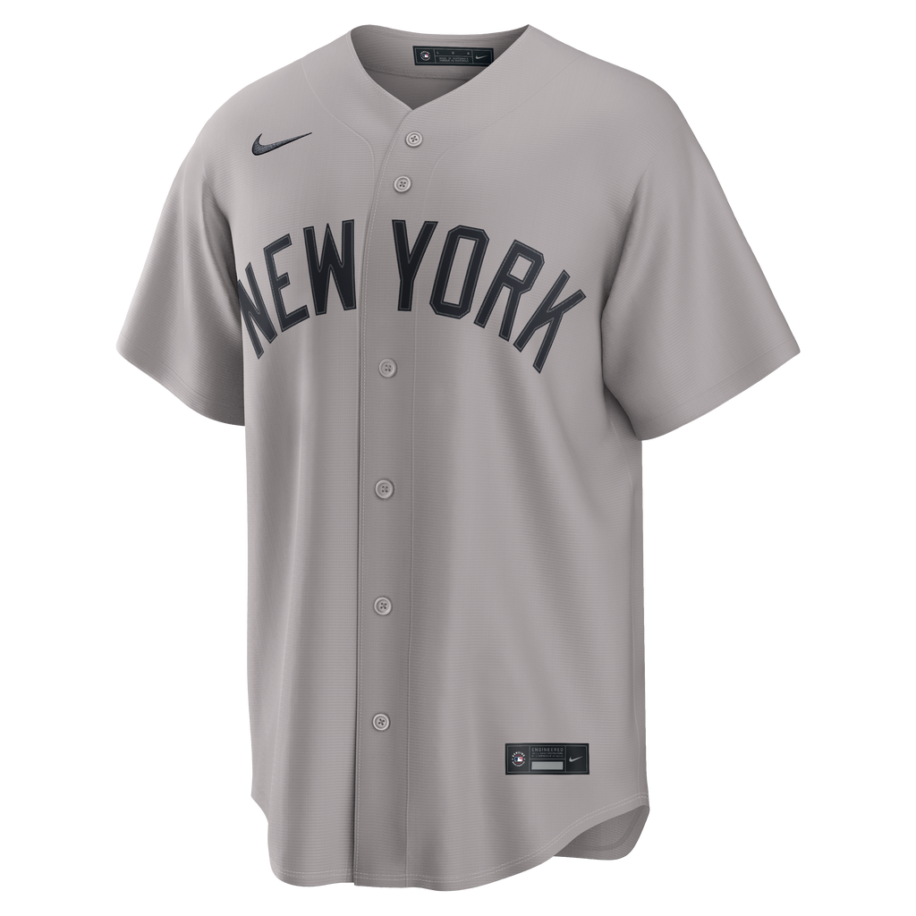 New York Yankees MLB Nike Men Atmosphere Grey Road Replica Jersey product image 1, provided for visual reference and product