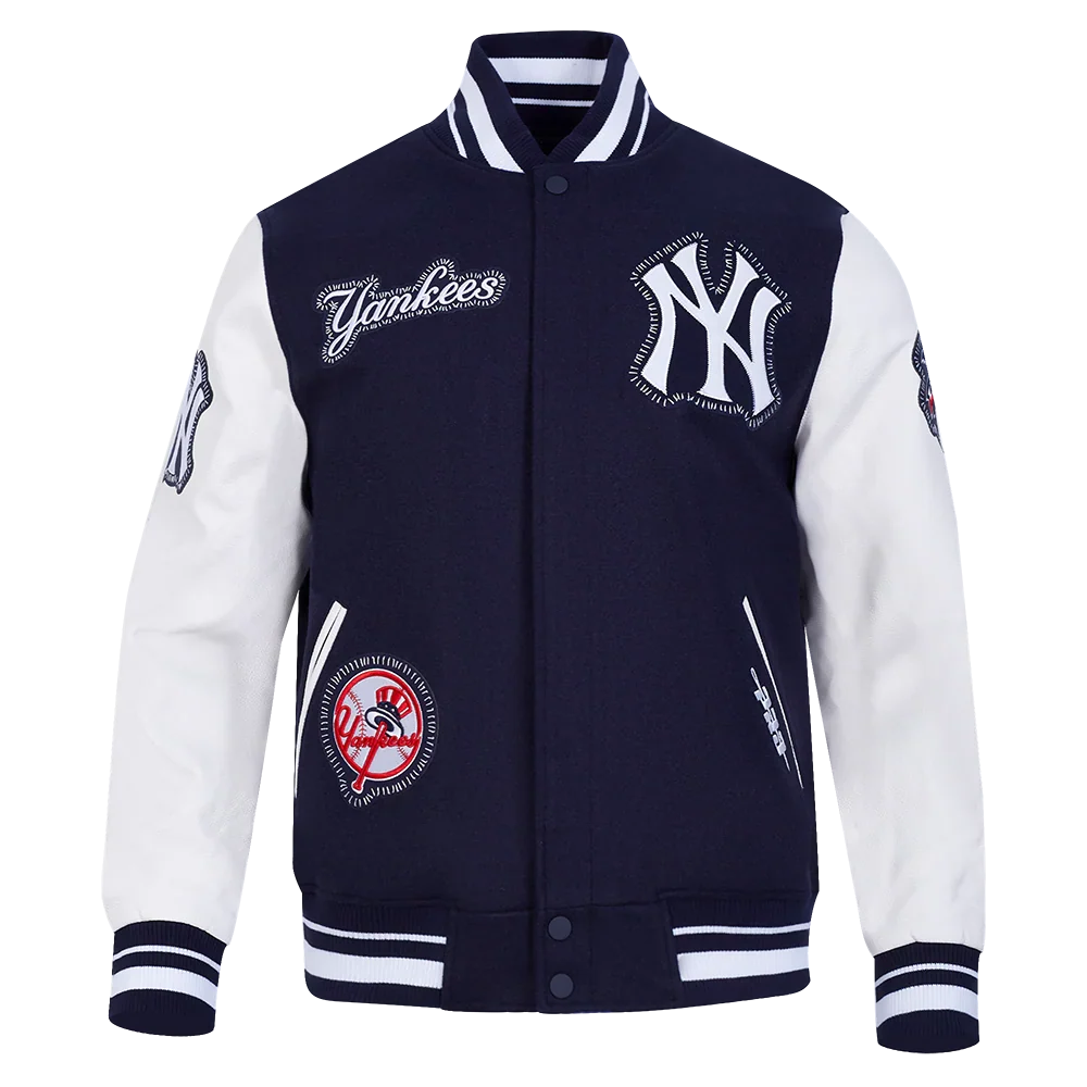New York Yankees MLB Pro Standard Men Navy DIY Pick Stitch Rib Wool Varsity Jacket product image 1, provided for visual