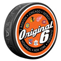 Original Six NHL Script Textured Hockey Puck product image 1, provided for visual reference and product detail review