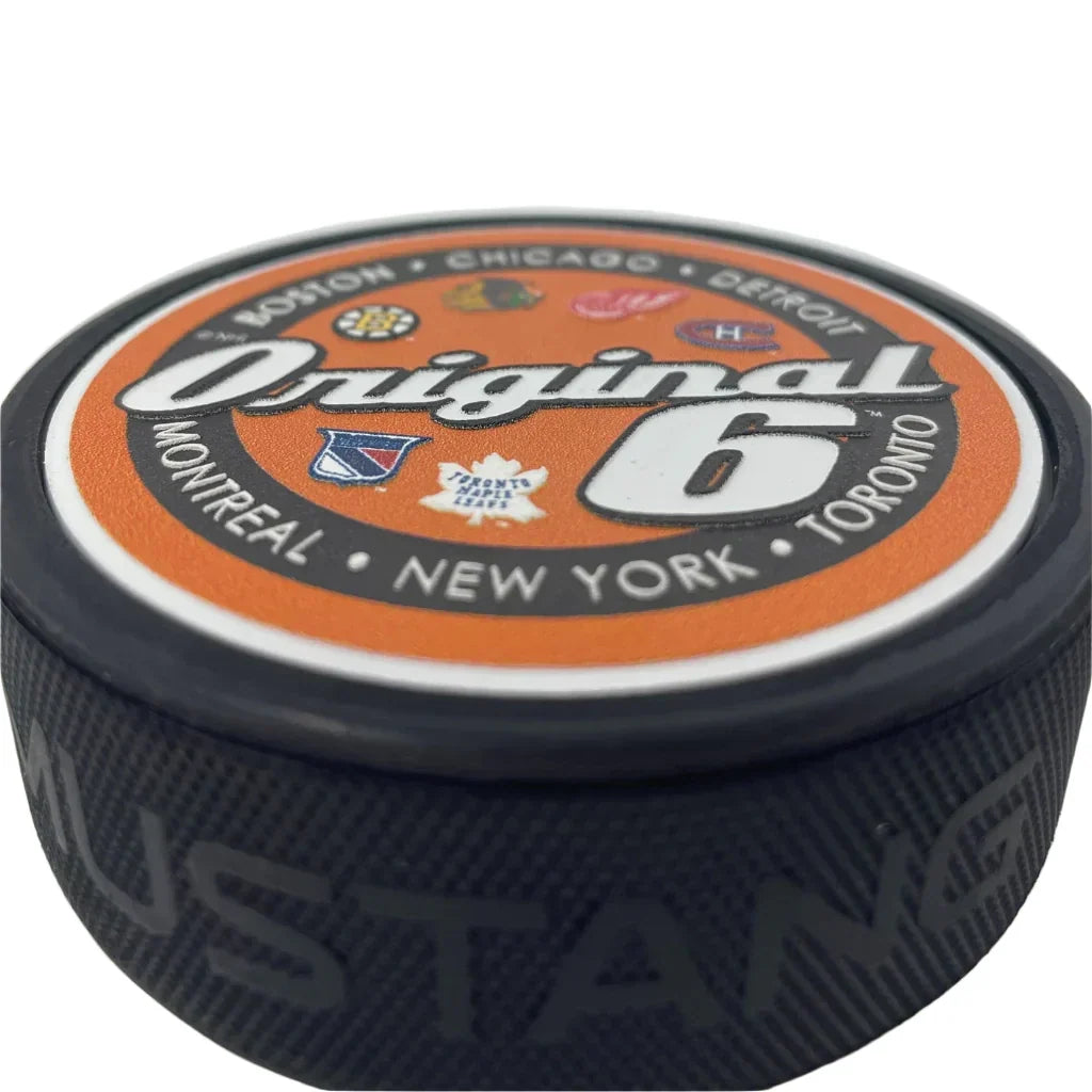 Original Six NHL Script Textured Hockey Puck product image 3, provided for visual reference and product detail review