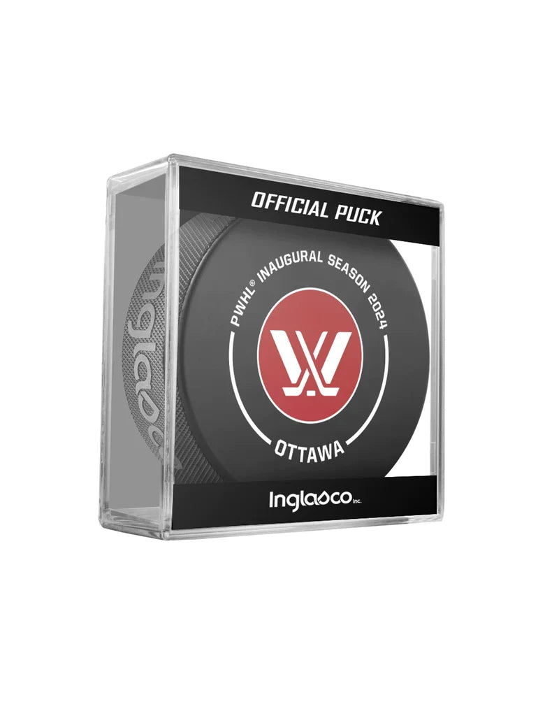 Ottawa PWHL Inglasco 2024 Inaugural Season Officially Licensed Game Hockey Puck product image 1, provided for visual