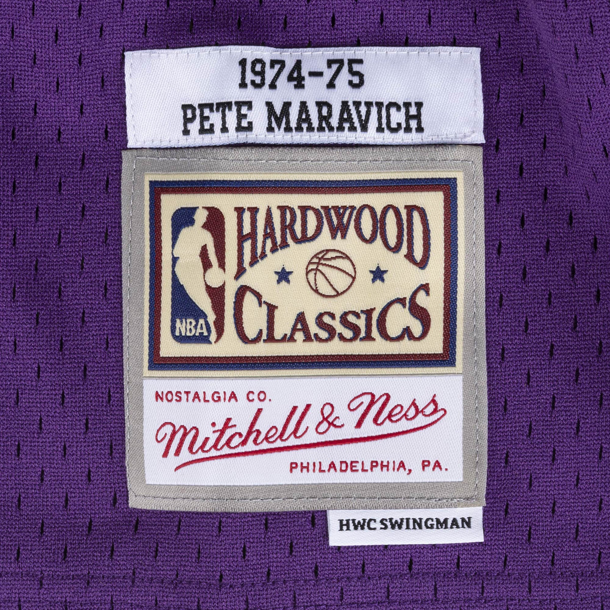 Pete Maravich New Orleans Jazz NBA Mitchell & Ness Men Purple 1974-75 Hardwood Classics Swingman Jersey product image 3,