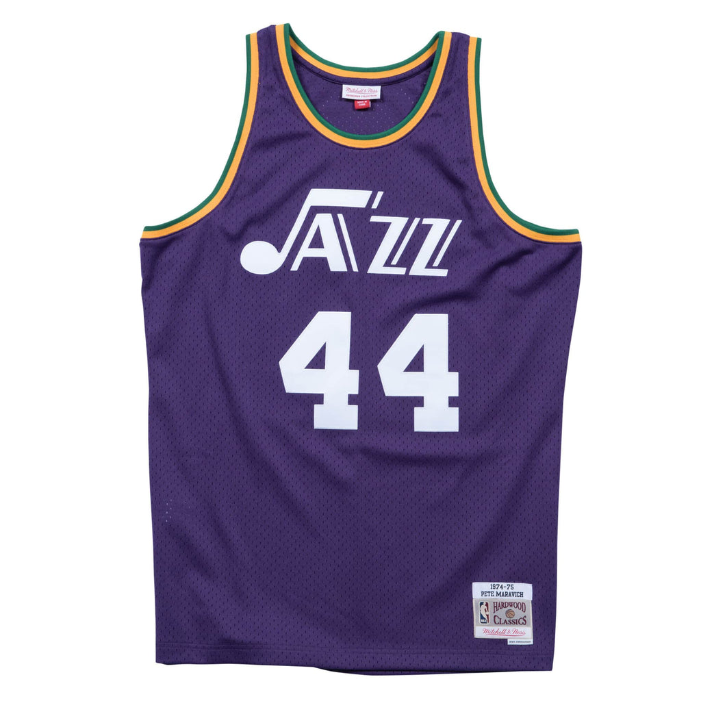 Pete Maravich New Orleans Jazz NBA Mitchell & Ness Men Purple 1974-75 Hardwood Classics Swingman Jersey product image 1,