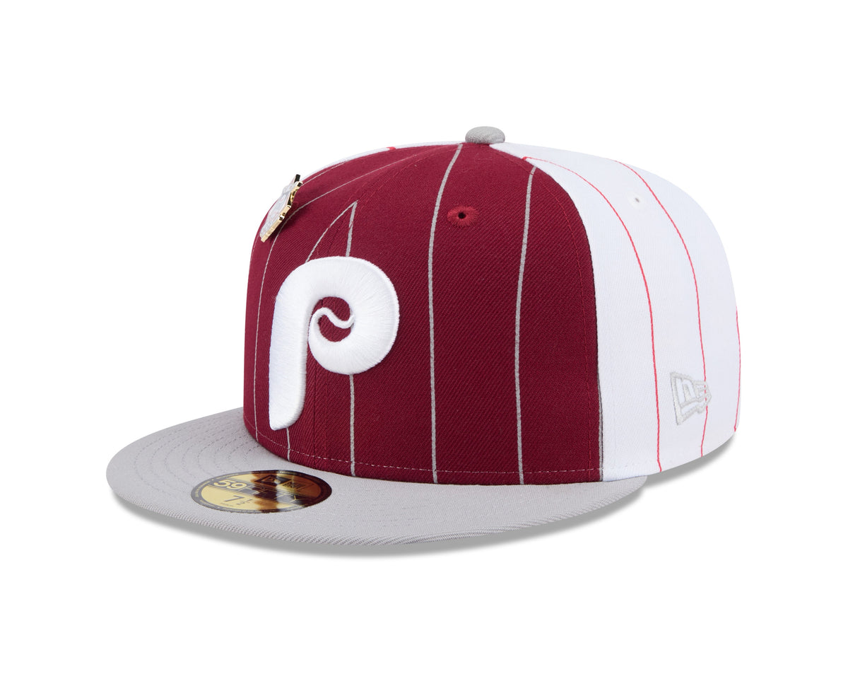 Philadelphia Phillies MLB New Era Men Burgundy 59Fifty Two Tone Pinstripe Fitted Hat product image 3, provided for visual