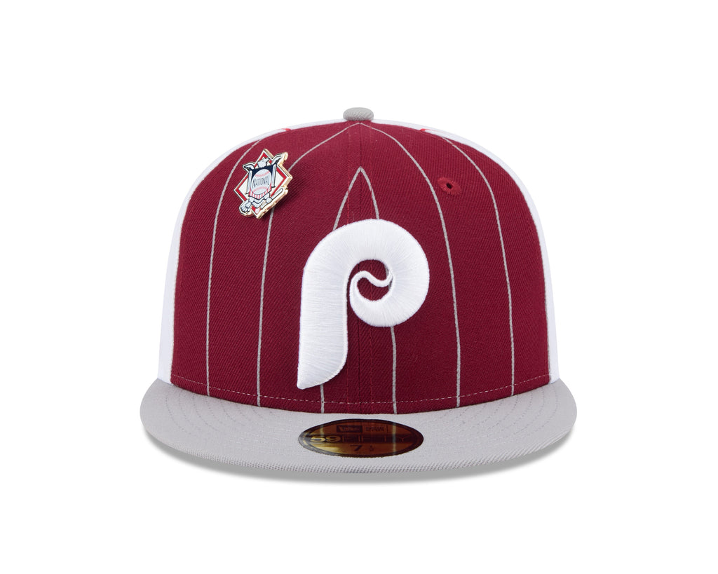 Philadelphia Phillies MLB New Era Men Burgundy 59Fifty Two Tone Pinstripe Fitted Hat product image 4, provided for visual