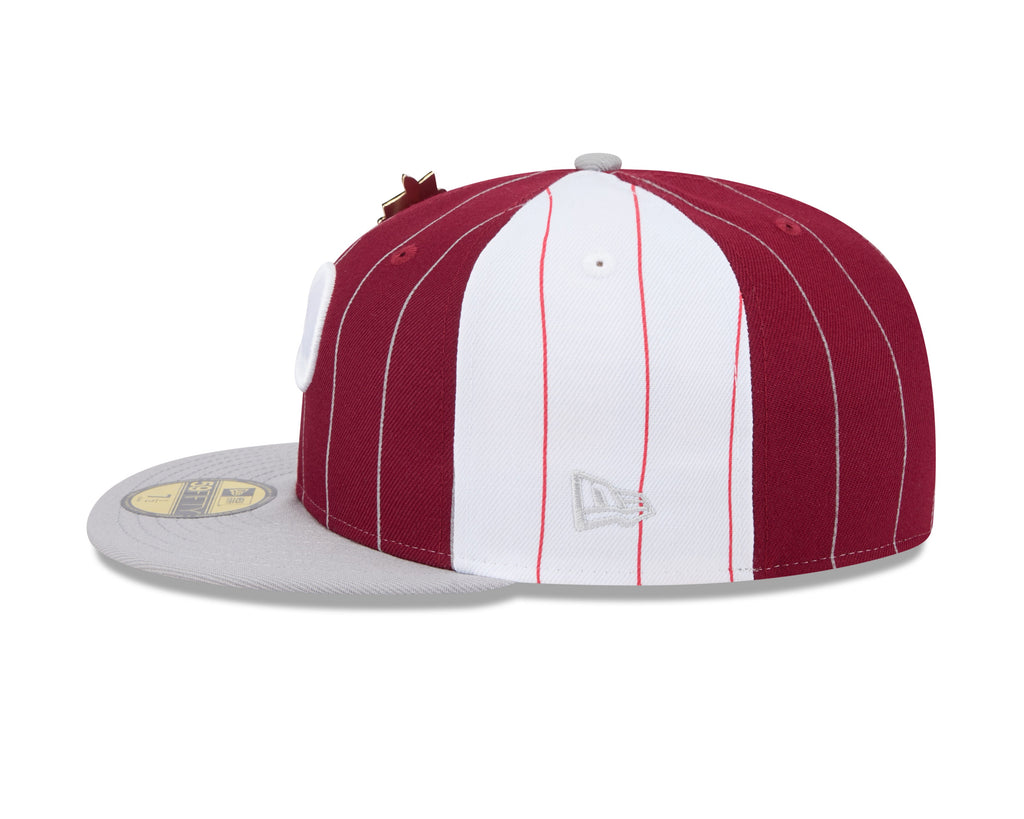 Philadelphia Phillies MLB New Era Men Burgundy 59Fifty Two Tone Pinstripe Fitted Hat product image 5, provided for visual