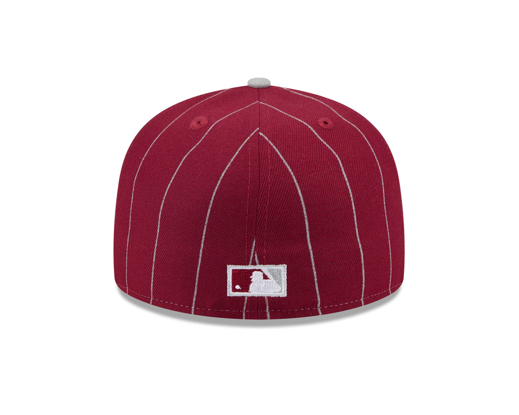 Philadelphia Phillies MLB New Era Men Burgundy 59Fifty Two Tone Pinstripe Fitted Hat product image 2, provided for visual