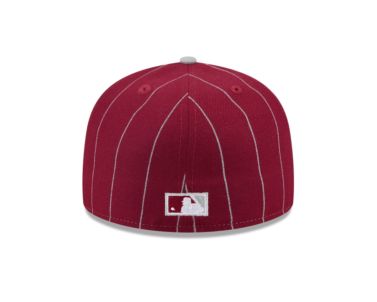 Philadelphia Phillies MLB New Era Men Burgundy 59Fifty Two Tone Pinstripe Fitted Hat product image 2, provided for visual
