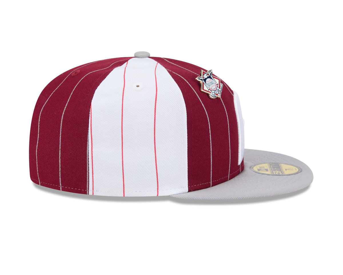 Philadelphia Phillies MLB New Era Men Burgundy 59Fifty Two Tone Pinstripe Fitted Hat product image 6, provided for visual