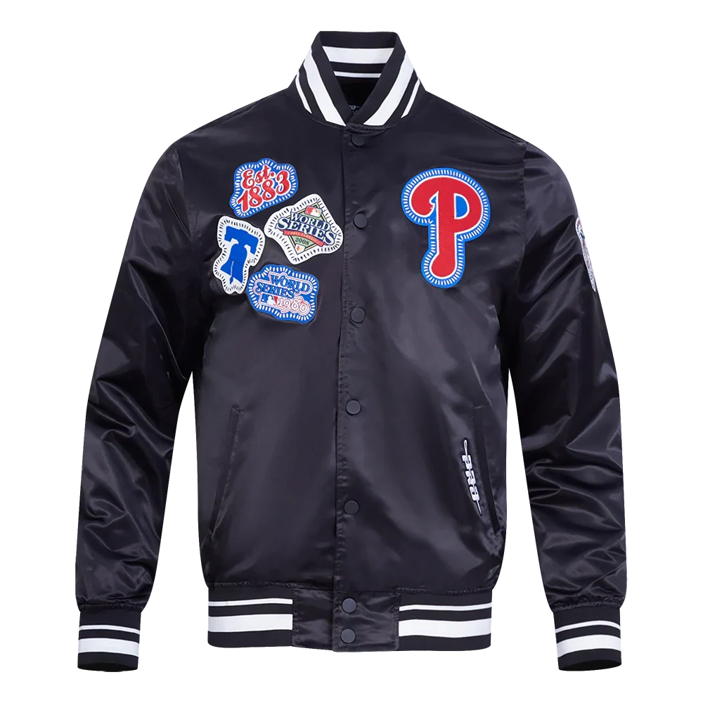 Philadelphia Phillies MLB Pro Standard Men Black DIY Pick Stitch Rib Satin Jacket product image 1, provided for visual