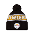 Pittsburgh Steelers NFL New Era Men Black 2024 Sideline Sport Knit Pom Hat product image 1, provided for visual reference