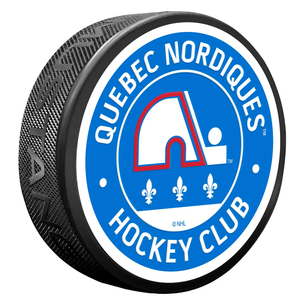Quebec Nordiques NHL Vintage Textured Hockey Puck product image 1, provided for visual reference and product detail review