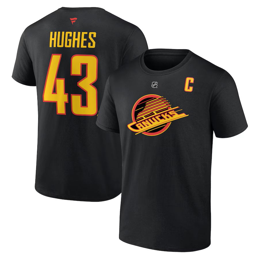Quinn Hughes Vancouver Canucks NHL Fanatics Branded Men Black Alternate Authentic T Shirt product image 3, provided for