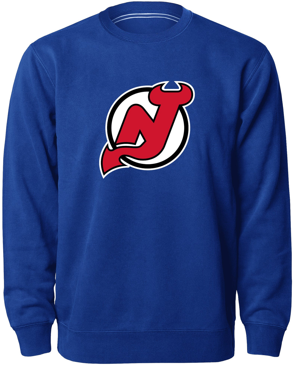 New Jersey Devils NHL Bulletin Men Royal Twill Logo Express Crew Sweater product image 1, provided for visual reference and