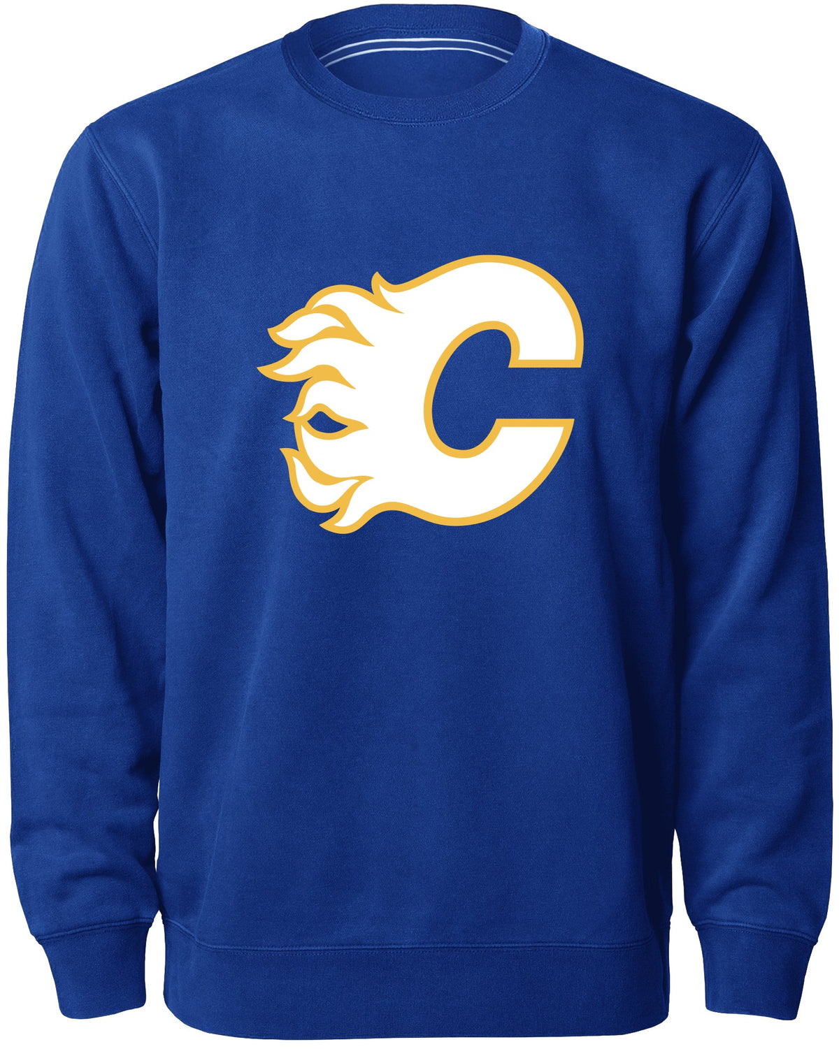 Calgary Flames NHL Bulletin Men Royal Twill Logo Express Crew Sweater product image 1, provided for visual reference and