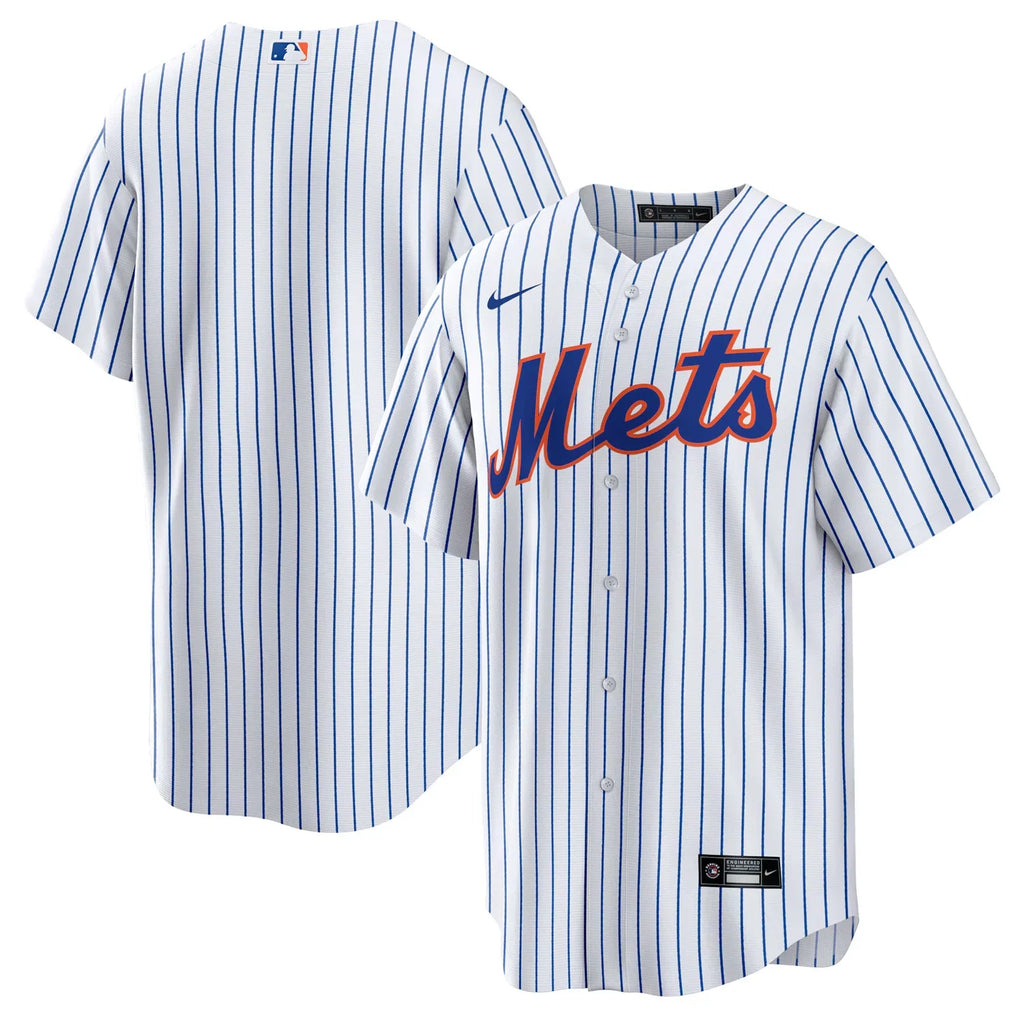 New York Mets MLB Nike Men White Pinstripe Home Replica Jersey product image 2, provided for visual reference and product
