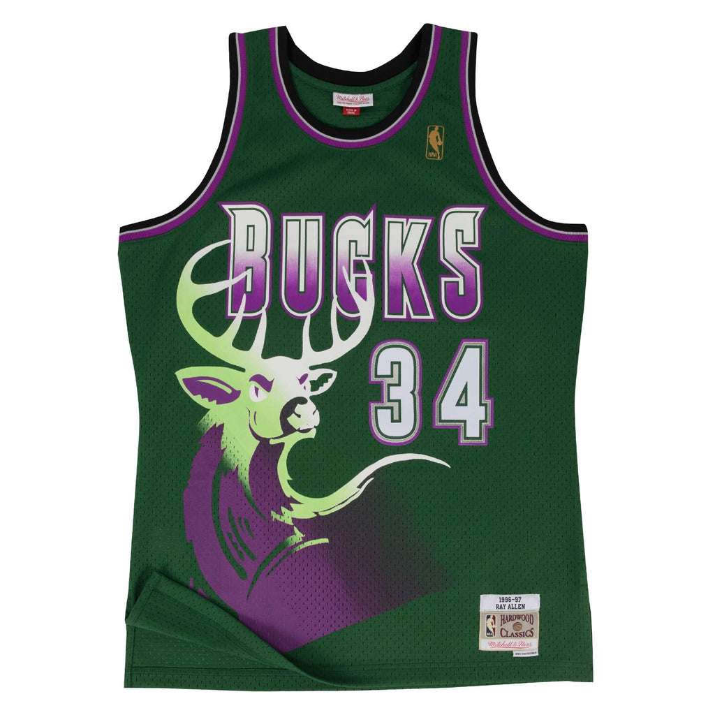 Ray Allen Milwaukee Bucks NBA Mitchell & Ness Men Green 1996-97 Alternate Hardwood Classics Swingman Jersey product image 2,
