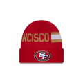San Francisco 49ers NFL New Era Men Red 2024 Sideline Tech Knit Hat product image 1, provided for visual reference and